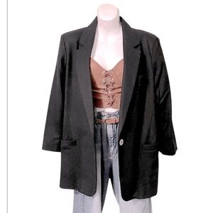 Nordstrom Petite Focus Womens Black Wool One Button Blazer Sz M